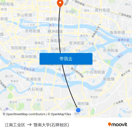 江南工业区 to 暨南大学(石牌校区) map