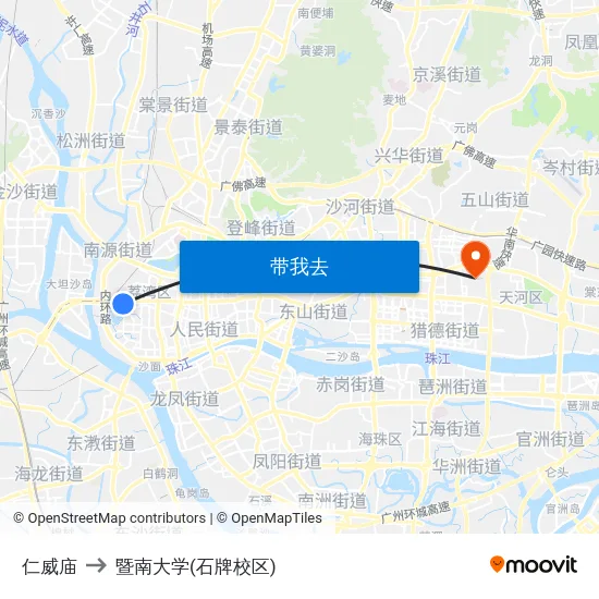 仁威庙 to 暨南大学(石牌校区) map