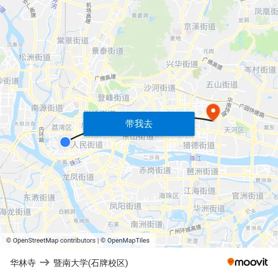 华林寺 to 暨南大学(石牌校区) map