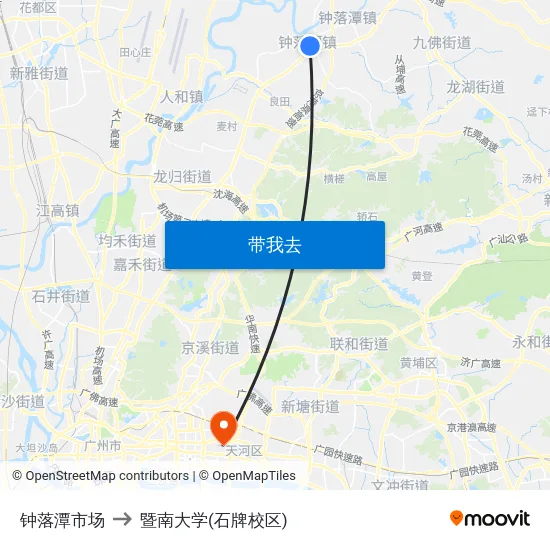 钟落潭市场 to 暨南大学(石牌校区) map