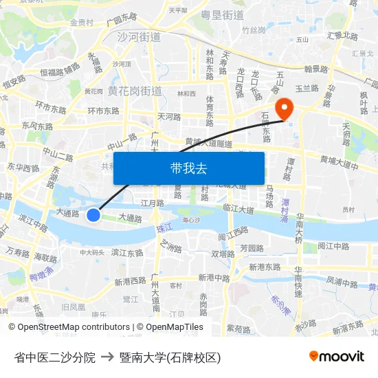 省中医二沙分院 to 暨南大学(石牌校区) map