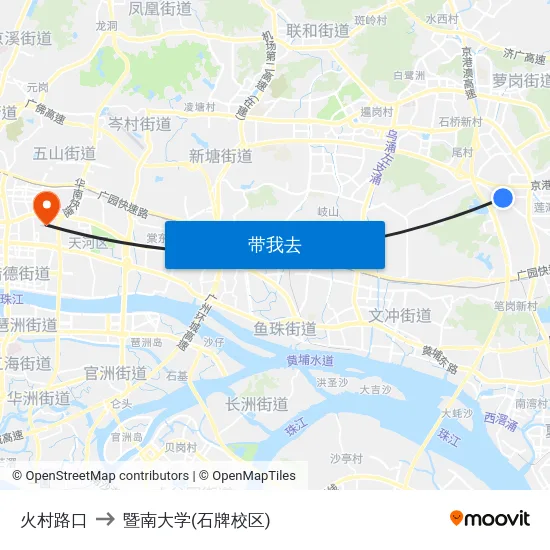 火村路口 to 暨南大学(石牌校区) map