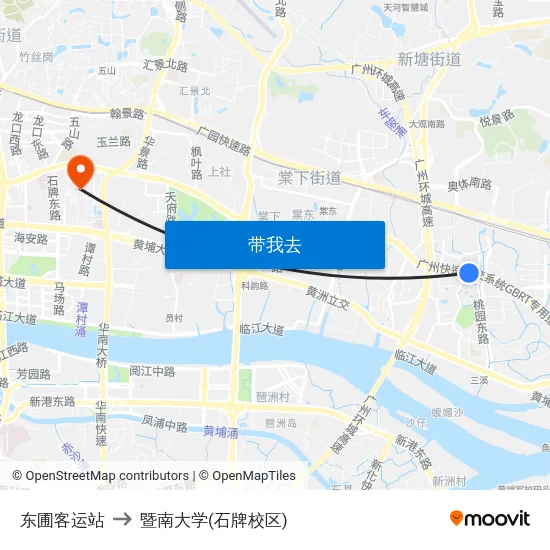 东圃客运站 to 暨南大学(石牌校区) map