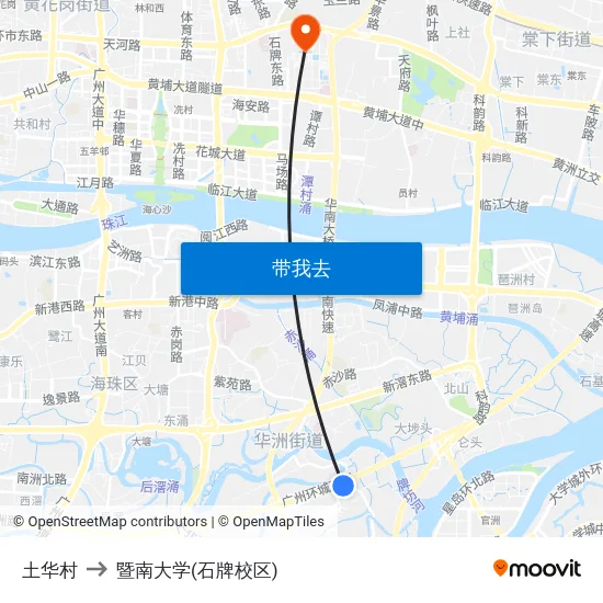 土华村 to 暨南大学(石牌校区) map