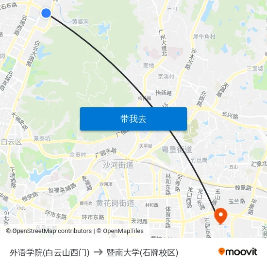 外语学院(白云山西门) to 暨南大学(石牌校区) map
