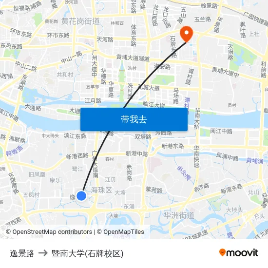 逸景路 to 暨南大学(石牌校区) map