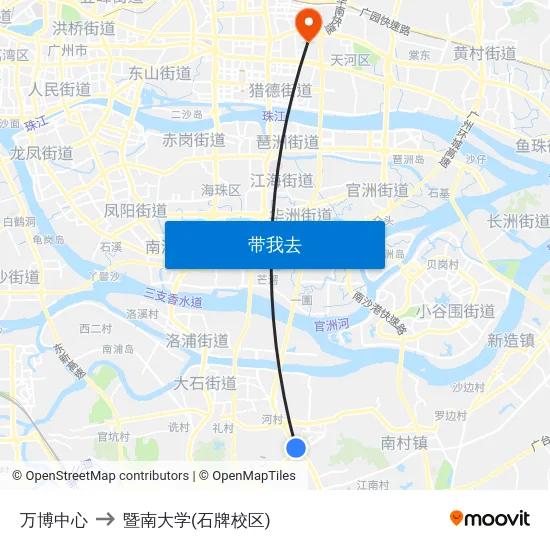 万博中心 to 暨南大学(石牌校区) map