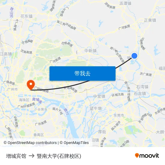 增城宾馆 to 暨南大学(石牌校区) map