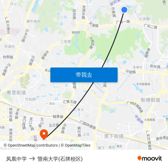 凤凰中学 to 暨南大学(石牌校区) map