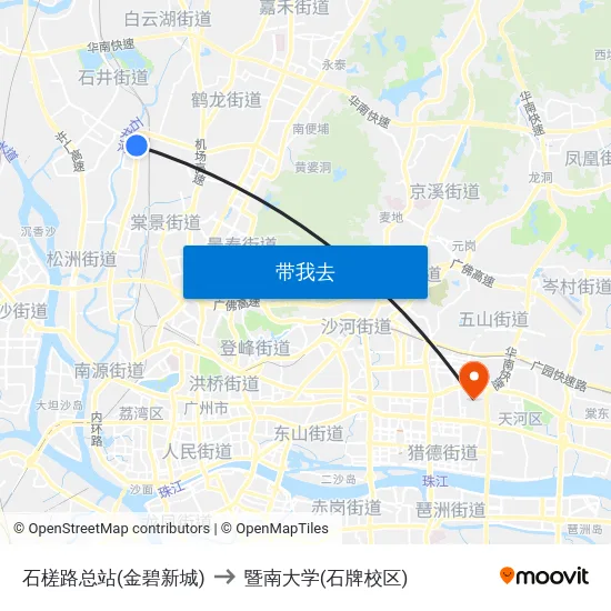 石槎路总站(金碧新城) to 暨南大学(石牌校区) map