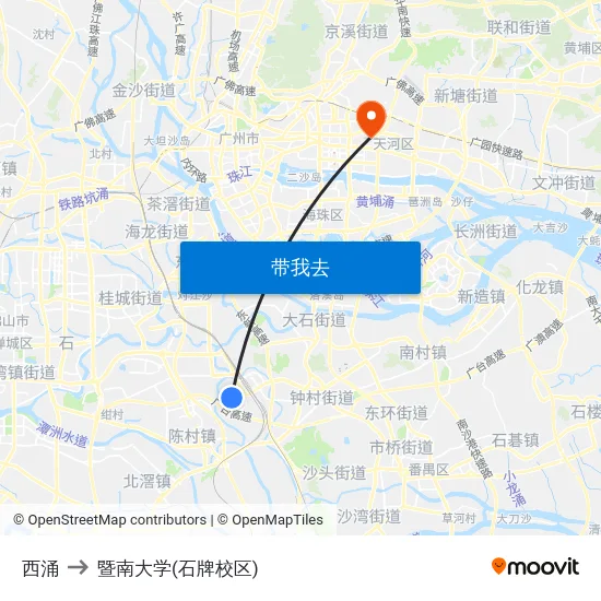 西涌 to 暨南大学(石牌校区) map