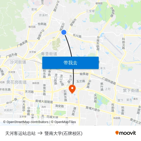天河客运站总站 to 暨南大学(石牌校区) map