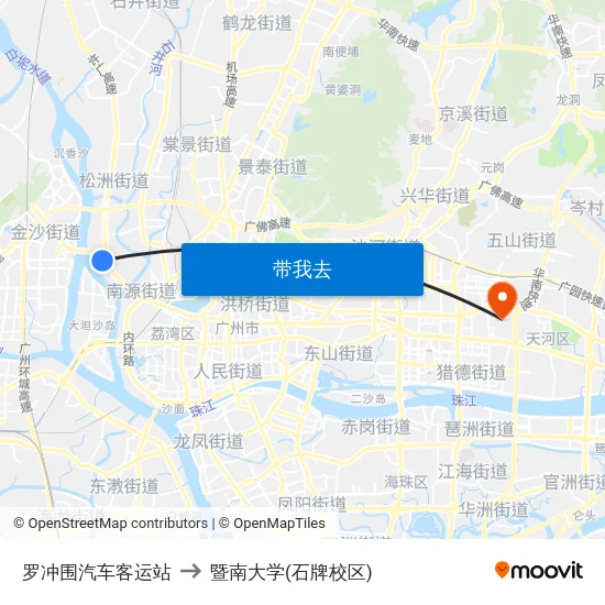 罗冲围汽车客运站 to 暨南大学(石牌校区) map