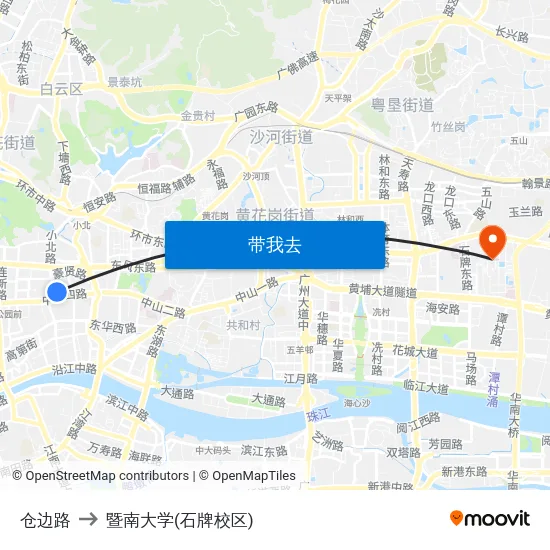 仓边路 to 暨南大学(石牌校区) map