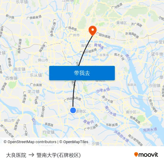 大良医院 to 暨南大学(石牌校区) map
