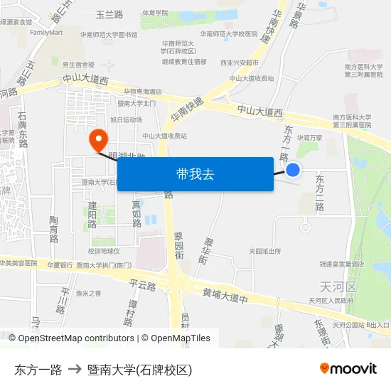 东方一路 to 暨南大学(石牌校区) map