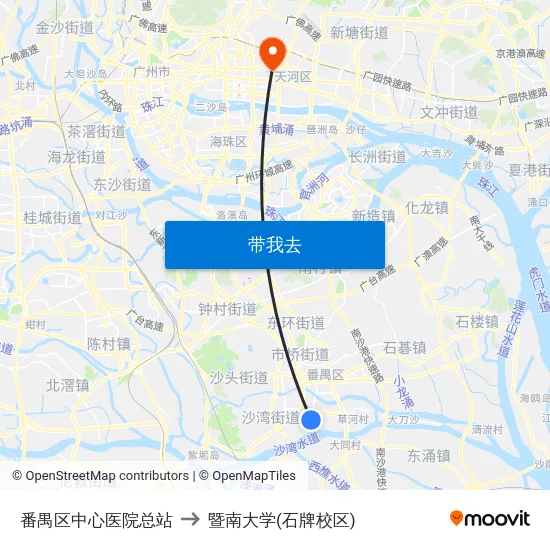 番禺区中心医院总站 to 暨南大学(石牌校区) map