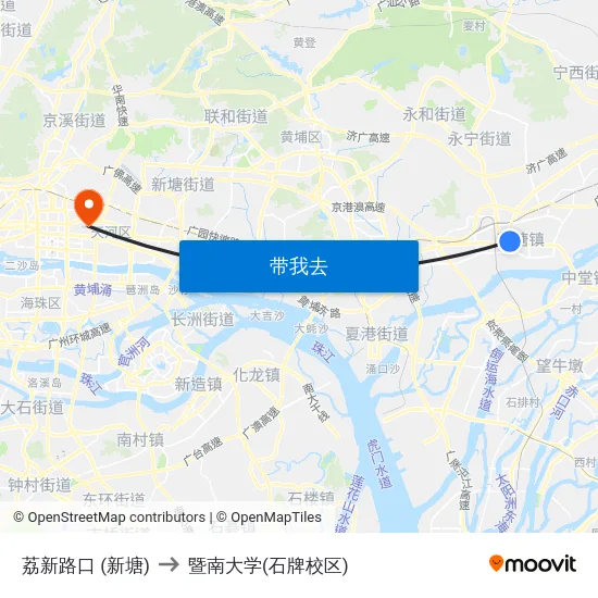 荔新路口 (新塘) to 暨南大学(石牌校区) map