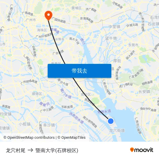 龙穴村尾 to 暨南大学(石牌校区) map