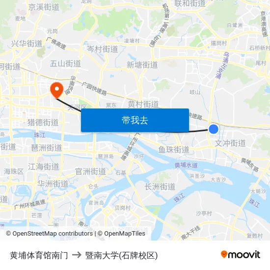 黄埔体育馆南门 to 暨南大学(石牌校区) map