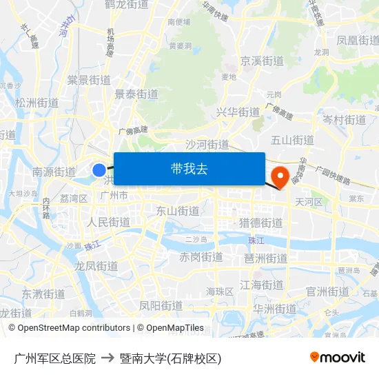 广州军区总医院 to 暨南大学(石牌校区) map
