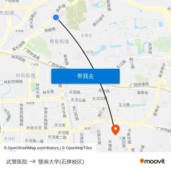 武警医院 to 暨南大学(石牌校区) map