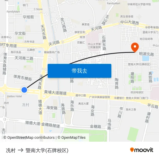 冼村 to 暨南大学(石牌校区) map