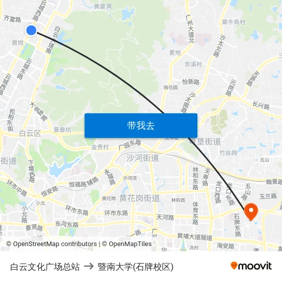 白云文化广场总站 to 暨南大学(石牌校区) map