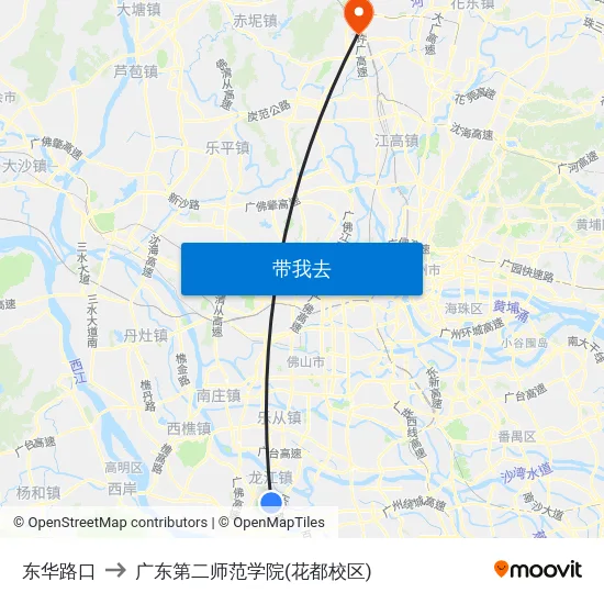 东华路口 to 广东第二师范学院(花都校区) map