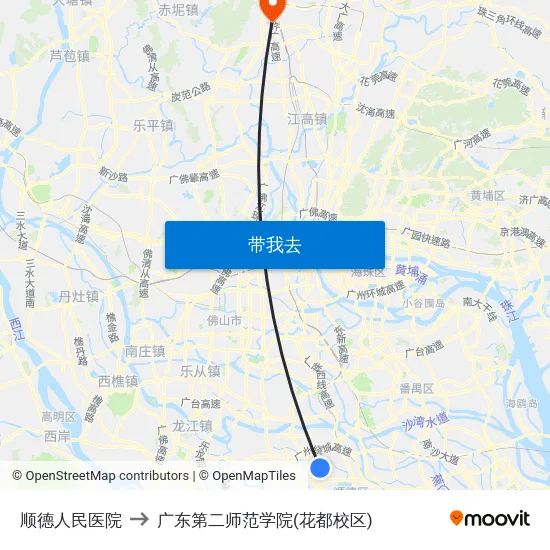 顺德人民医院 to 广东第二师范学院(花都校区) map