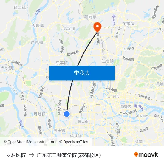 罗村医院 to 广东第二师范学院(花都校区) map