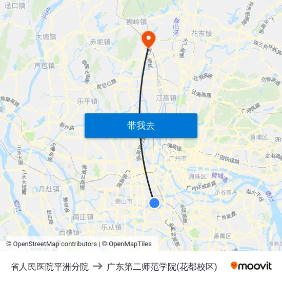 省人民医院平洲分院 to 广东第二师范学院(花都校区) map