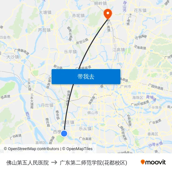 佛山第五人民医院 to 广东第二师范学院(花都校区) map