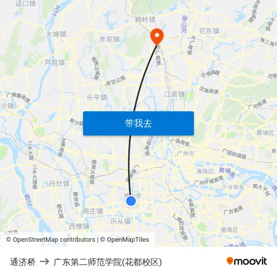 通济桥 to 广东第二师范学院(花都校区) map
