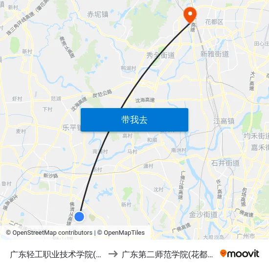 广东轻工职业技术学院(南海) to 广东第二师范学院(花都校区) map