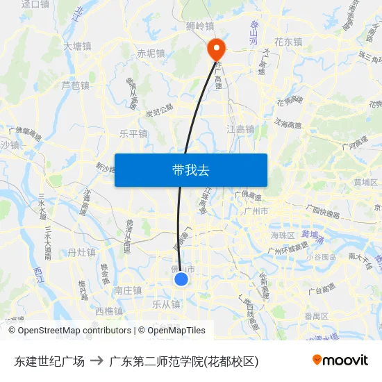 东建世纪广场 to 广东第二师范学院(花都校区) map