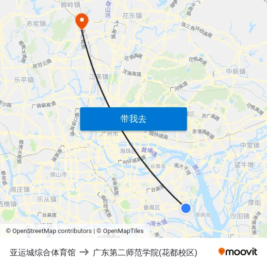 亚运城综合体育馆 to 广东第二师范学院(花都校区) map