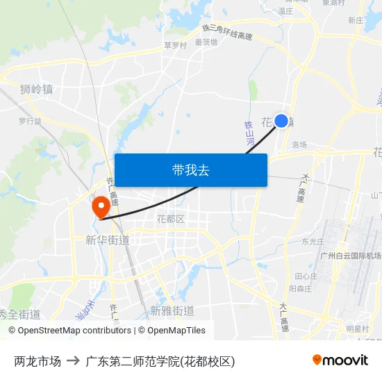 两龙市场 to 广东第二师范学院(花都校区) map