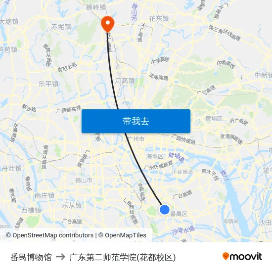 番禺博物馆 to 广东第二师范学院(花都校区) map
