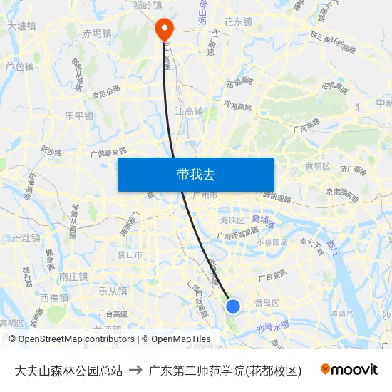 大夫山森林公园总站 to 广东第二师范学院(花都校区) map