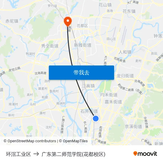 环滘工业区 to 广东第二师范学院(花都校区) map
