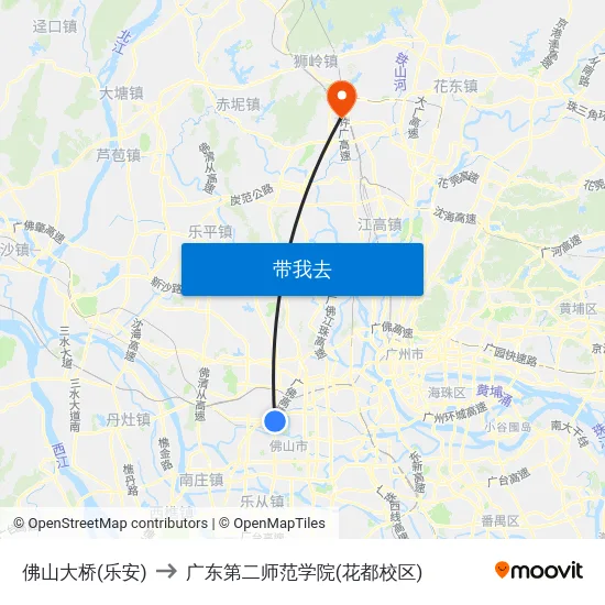 佛山大桥(乐安) to 广东第二师范学院(花都校区) map