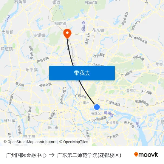 广州国际金融中心 to 广东第二师范学院(花都校区) map