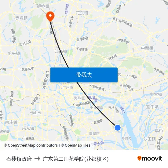 石楼镇政府 to 广东第二师范学院(花都校区) map