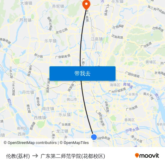 伦教(荔村) to 广东第二师范学院(花都校区) map
