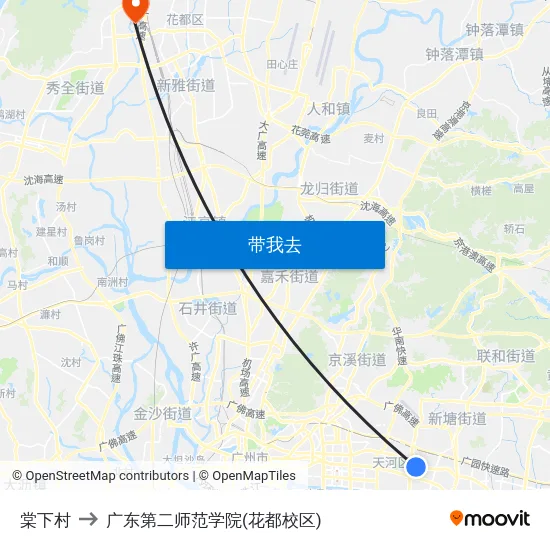 棠下村 to 广东第二师范学院(花都校区) map