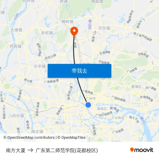 南方大厦 to 广东第二师范学院(花都校区) map