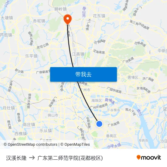 汉溪长隆 to 广东第二师范学院(花都校区) map