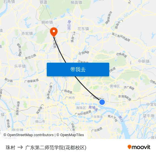 珠村 to 广东第二师范学院(花都校区) map