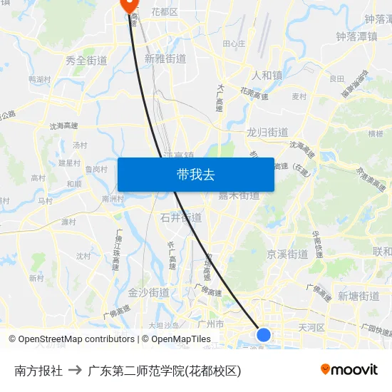 南方报社 to 广东第二师范学院(花都校区) map